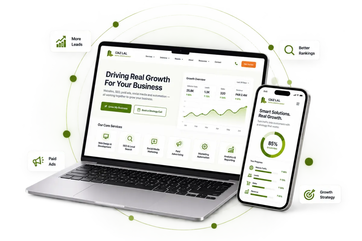 Digital growth dashboard displayed on laptop and mobile