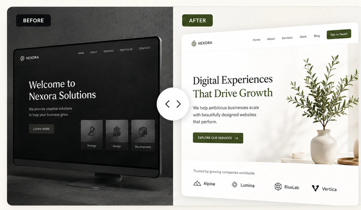 Before and after website redesign comparison by Ijaz Lal Digital Growth Agency