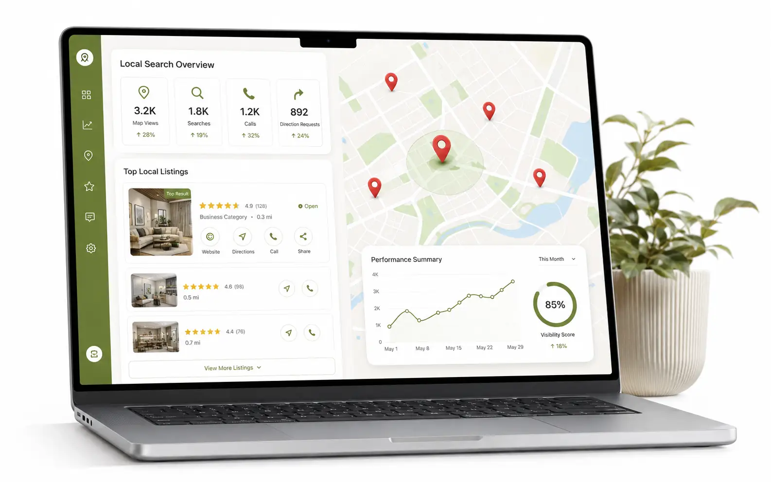 Local SEO dashboard and map visibility